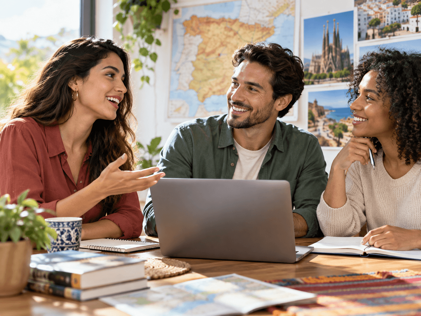 Adults learning conversational Spanish together in a relaxed setting